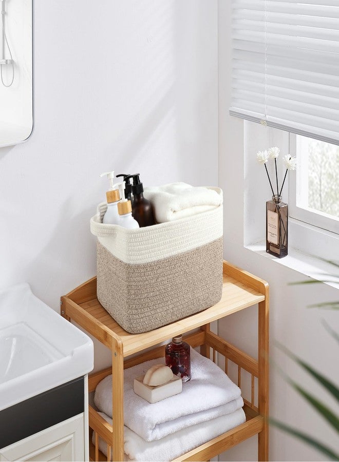 OIASKET Storage Basket for Organizing, Woven Baskets for Storage, Rectangle Decorative Baskets for Shleves, Closet, Toys, Books, Nursery Organizer Bins - Pack of 3 (Brown & White) - Image 5