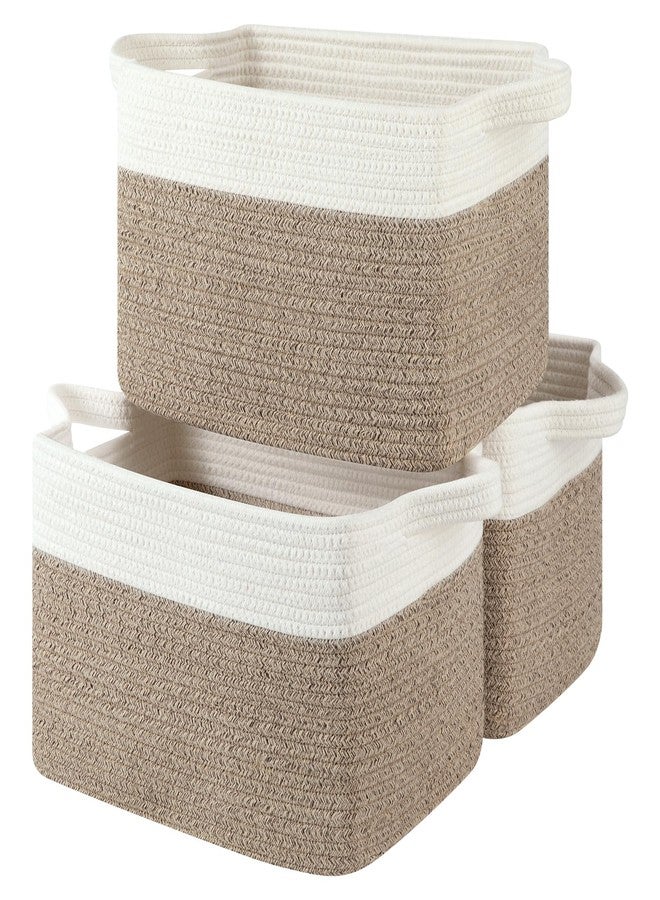 OIASKET Storage Basket for Organizing, Woven Baskets for Storage, Rectangle Decorative Baskets for Shleves, Closet, Toys, Books, Nursery Organizer Bins - Pack of 3 (Brown & White) - Image 1