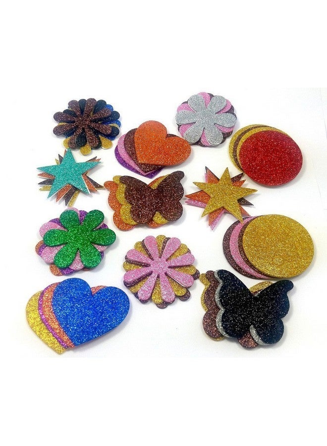 Paraspapermart Glitter Foam Self Adhesive Stickers - Pack of 50 | Mixed Shapes for Creative Fun | Easy to Peel and Stick