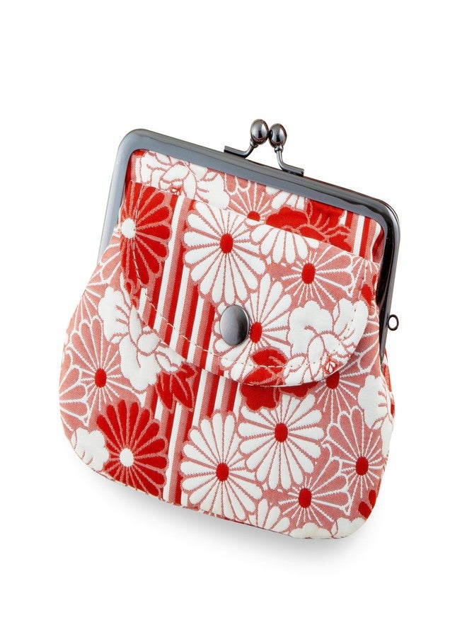 noren Vintage Floral Kiss Lock Coin Change Wallet Purses/Made in Japan Pouch for Women, FUKURE weave Retro flower - Red, Retro - Image 1