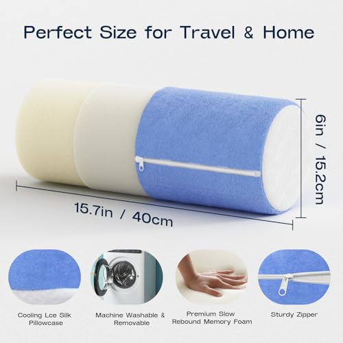 Forcanby Neck Roll Cervical Pillow for Neck Pain Relief Memory Foam Neck Pillow for Bed Round Neck Pillows for Sleeping 157 6 6inch BlueWhite - Image 3