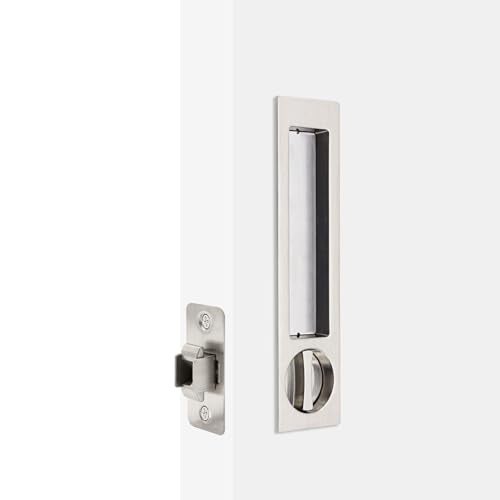 Dontay Pocket Door Handle Modern Rectangular Keyed Entry Function BedBath Pull Latch Recessed Sliding Door Hardware for 1 38 to 2 316 Thickness Keyed Entry Lock Brushed Nickel 1 Pack - Image 3