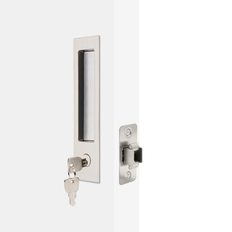 Dontay Pocket Door Handle Modern Rectangular Keyed Entry Function BedBath Pull Latch Recessed Sliding Door Hardware for 1 38 to 2 316 Thickness Keyed Entry Lock Brushed Nickel 1 Pack - Image 2
