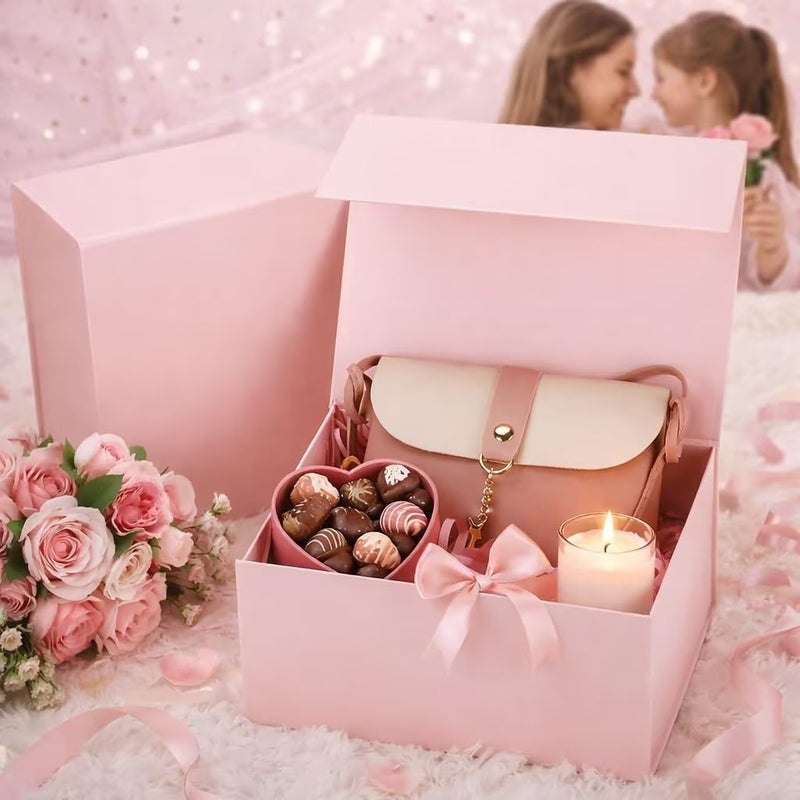 MOYEUPAC Pink Gift Box,9" X 7" X 4" with Ribbon for Presents Magnetic Closure Gift Packaging for Birthday,Valentine's Day,Mother's Day - Image 2