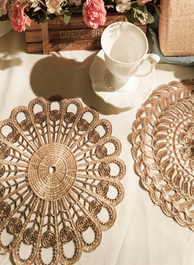 Phantomon 11 Inch Gold Crochet Lace Place mats Vintage Lace Doilies Round Coasters for Rustic Table Decor, Kitchen, Dining Room, Weddings, Christmas, Cup, Vase, Set of 9 - Image 4