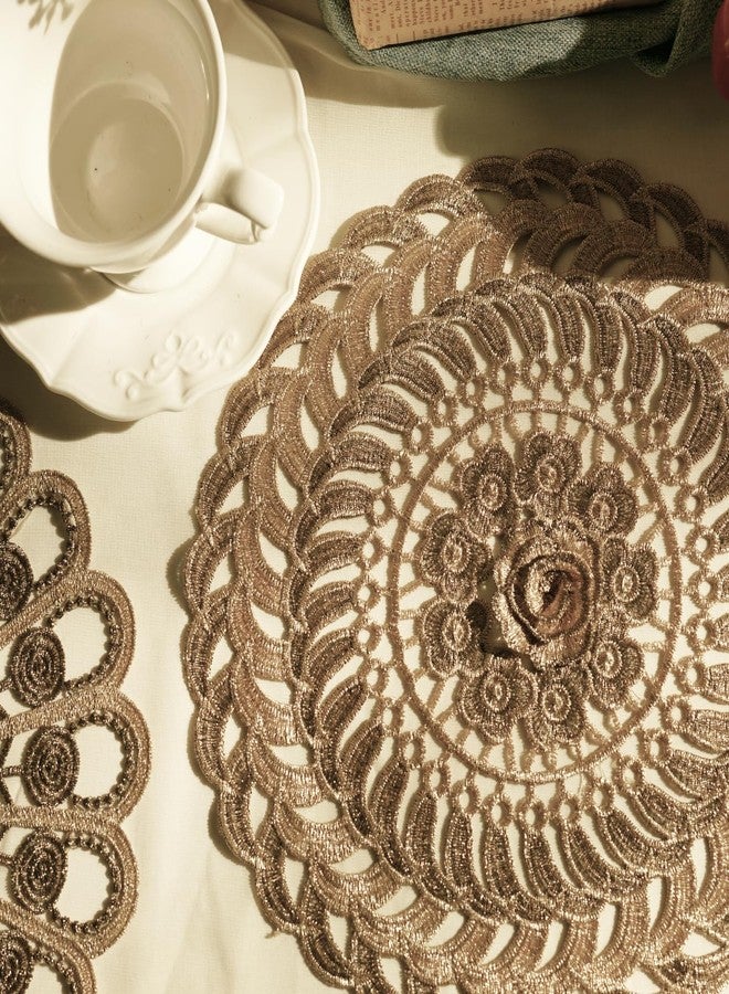 Phantomon 11 Inch Gold Crochet Lace Place mats Vintage Lace Doilies Round Coasters for Rustic Table Decor, Kitchen, Dining Room, Weddings, Christmas, Cup, Vase, Set of 9 - Image 5