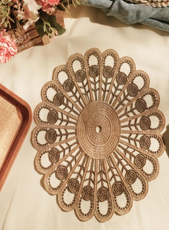 Phantomon 11 Inch Gold Crochet Lace Place mats Vintage Lace Doilies Round Coasters for Rustic Table Decor, Kitchen, Dining Room, Weddings, Christmas, Cup, Vase, Set of 9 - Image 2