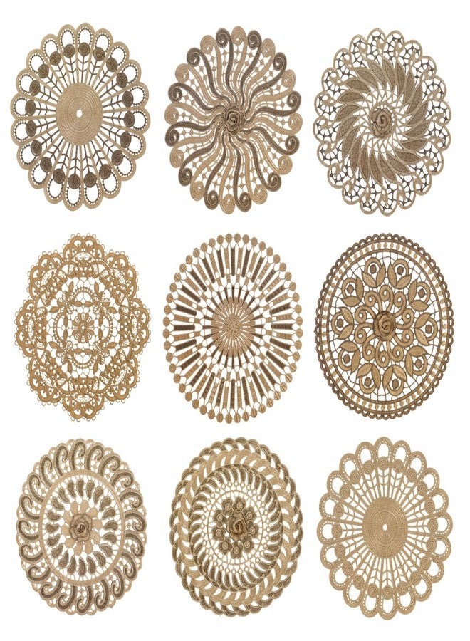 Phantomon 11 Inch Gold Crochet Lace Place mats Vintage Lace Doilies Round Coasters for Rustic Table Decor, Kitchen, Dining Room, Weddings, Christmas, Cup, Vase, Set of 9 - Image 1