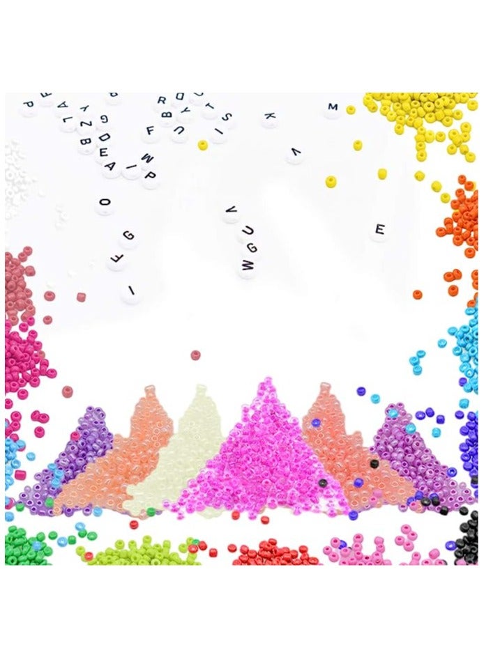 Goolsky Beads for Bracelets Kit 10000pcs 3mm Glass Seed Beads Multi Color and 280pcs Alphabet Letter Beads for DIY Jewelry Name Bracelets Making and Crafts