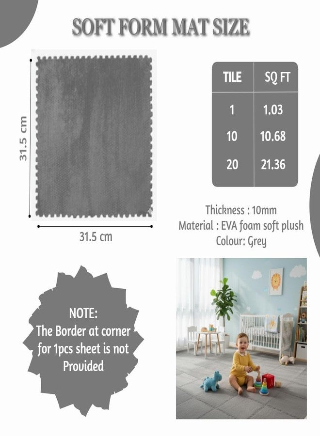 Nasmodo 10mm Kids mats for Floor Soft Plush Foam Babies Puzzle Interlocking Play mats for Crawling Playing Tile mat Carpet Rug for Infants and Toddlers (Grey, 10pcs) - Image 2