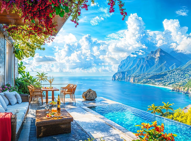 Cross & Glory Cross Glory Patio by The Sea 1000 Piece Jigsaw Puzzle for Adults Serene Coastal Patio and Ocean View Puzzle Challenging Puzzle for Adults EcoFriendly Materials - Image 3