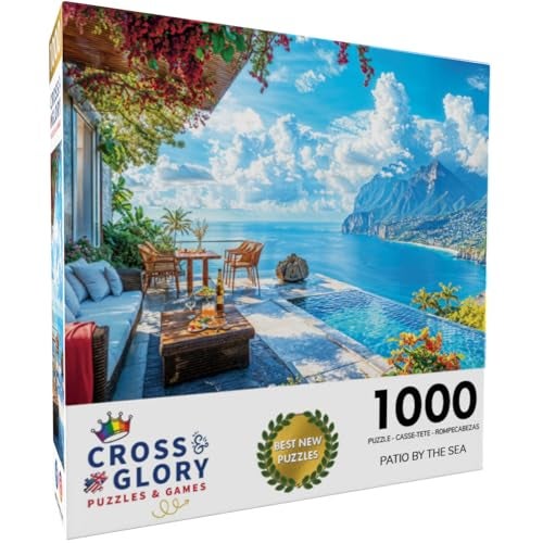Cross & Glory Cross Glory Patio by The Sea 1000 Piece Jigsaw Puzzle for Adults Serene Coastal Patio and Ocean View Puzzle Challenging Puzzle for Adults EcoFriendly Materials - Image 5