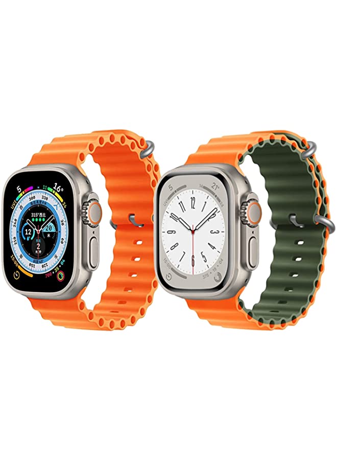 IAF Silicone Ocean Band Strap for Apple Watch Ultra 8 49mm Orange Single Color Strap with Orange/Green Double Side Strap Set of 2
