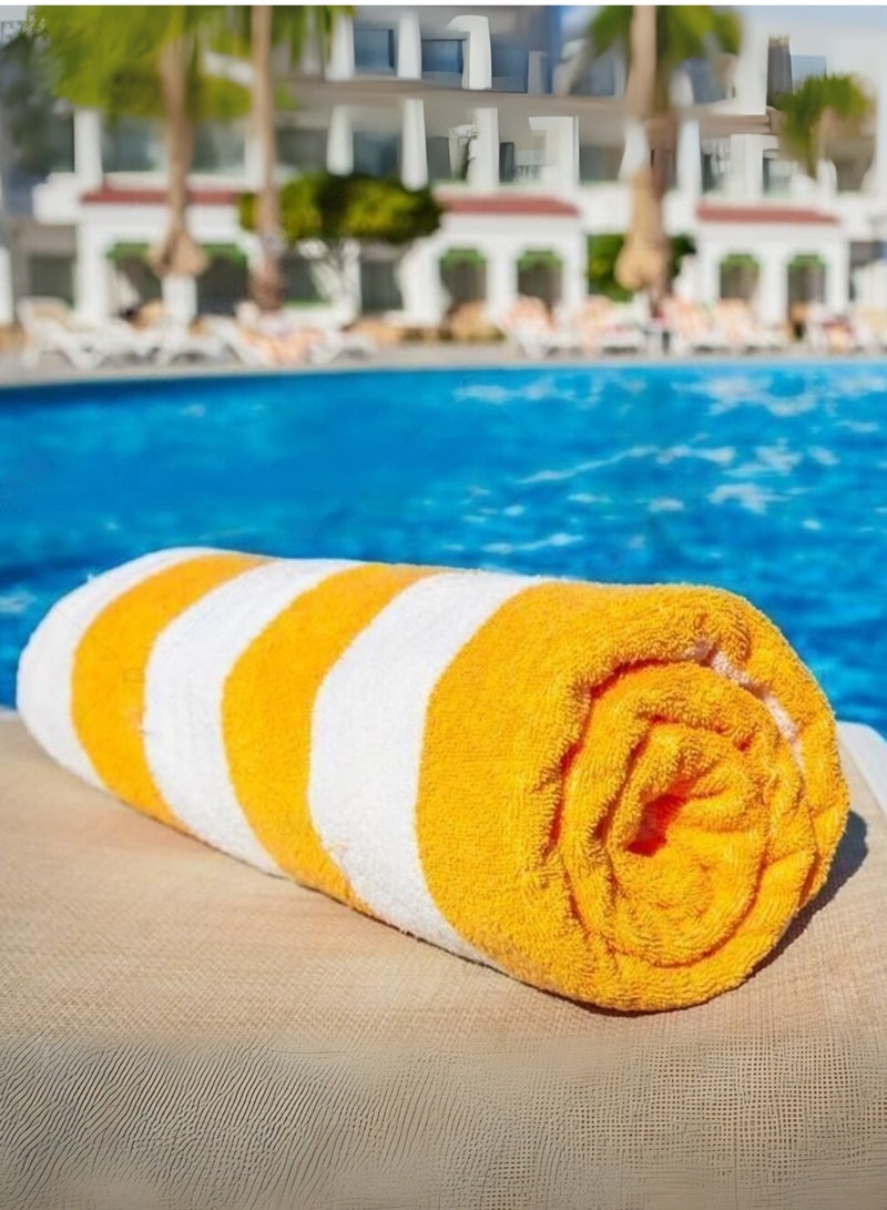 بيرل كوست انترناشيونال Pearl Coast Oversized Beach Towel Set (Pack of 2) | 90x180cm | Extra Large | Premium Cotton | 600 GSM | Super Soft and Highly Absorbent | Hotel And Spa Quality Towels | Yellow and White Stripe - Image 2