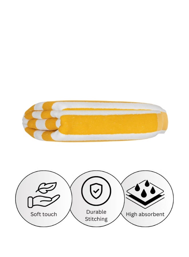بيرل كوست انترناشيونال Pearl Coast Oversized Beach Towel Set (Pack of 2) | 90x180cm | Extra Large | Premium Cotton | 600 GSM | Super Soft and Highly Absorbent | Hotel And Spa Quality Towels | Yellow and White Stripe - Image 5