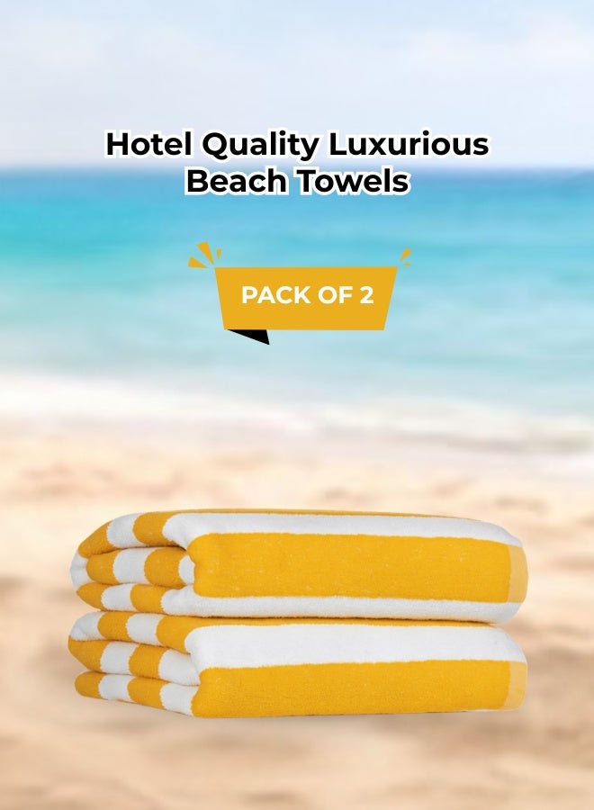 بيرل كوست انترناشيونال Pearl Coast Oversized Beach Towel Set (Pack of 2) | 90x180cm | Extra Large | Premium Cotton | 600 GSM | Super Soft and Highly Absorbent | Hotel And Spa Quality Towels | Yellow and White Stripe - Image 1