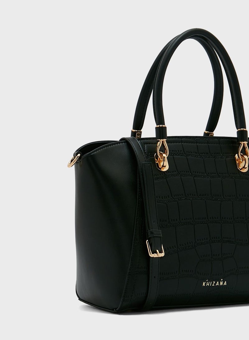 Khizana Croc Effect Panel Tote Bag - Image 3