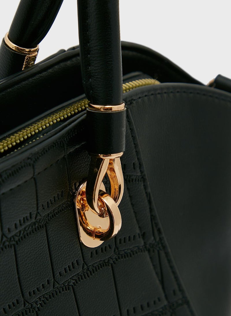 Khizana Croc Effect Panel Tote Bag - Image 4
