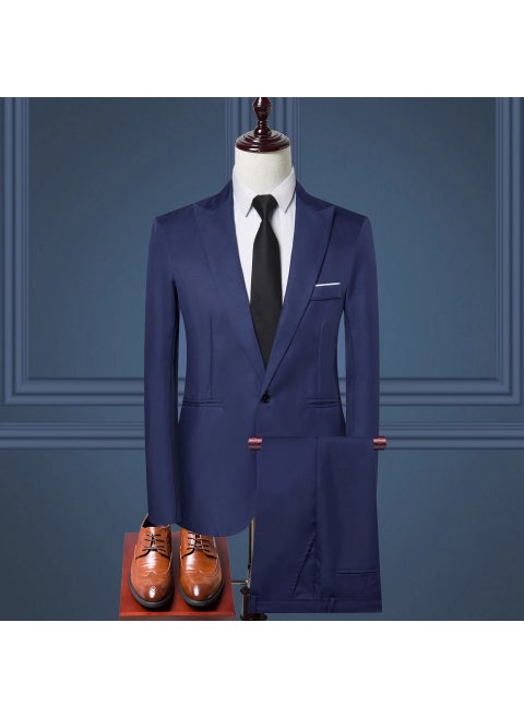 Mens Slim Fit Casual Suit Set Spring-Autumn Navy Blue
