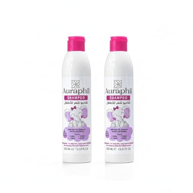 Auraphil Shampoo Special Offer 2x250ml Natural Argan Oil Coconut Avocado Honey Wheat Protein & Vitamin E – Sulfate & Paraben Free – Kids & Adults for Dry, Damaged & Thin Hair - Image 1