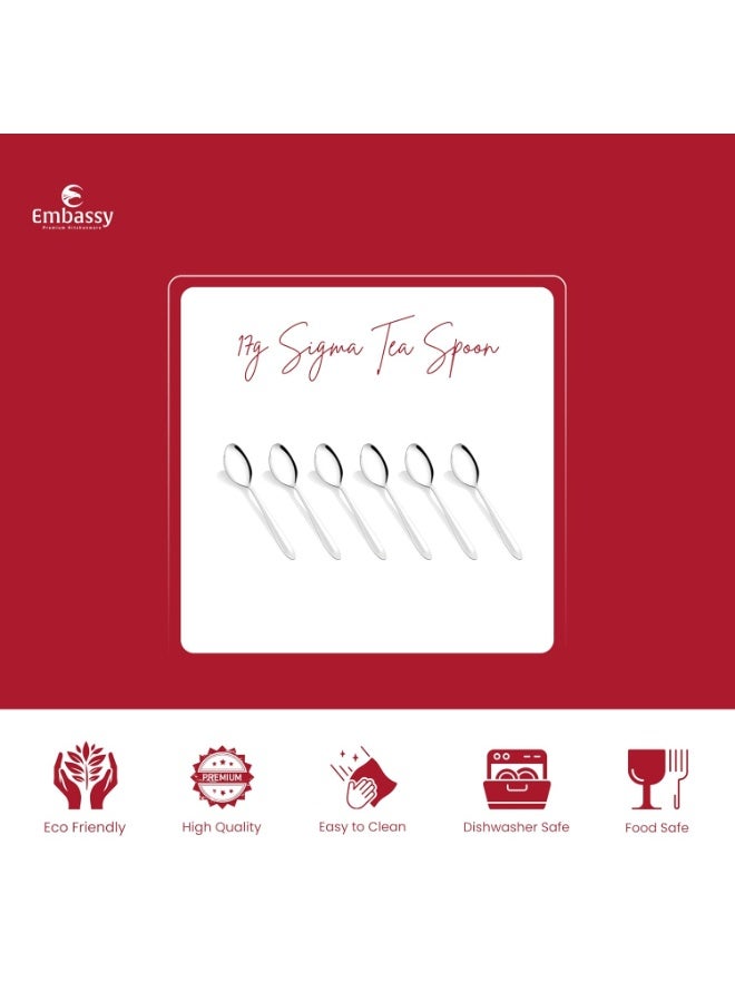 Embassy (Classic by Embassy) Tea Spoon, Pack of 6, Stainless Steel, 13.2 cm (Sigma, 17 Gauge) - Image 2