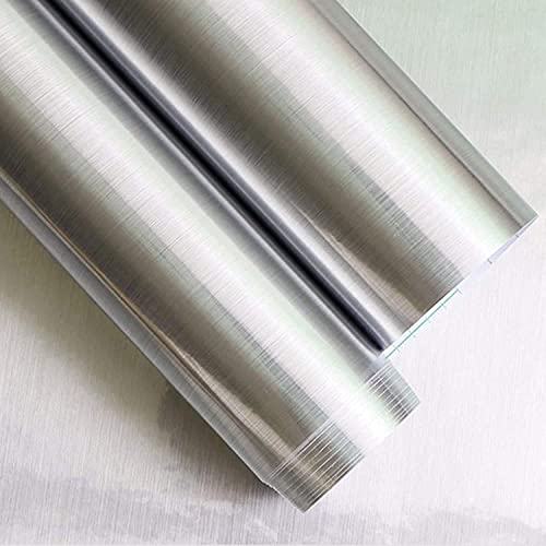 Timeet Silver Self-Adhesive Vinyl Wallpaper, 17.7x196.85 inches, Waterproof, Stain Resistant, Modern Metal Look, DIY Kitchen Cabinet Decor, Peel and Stick, 24.2 sq.ft/Roll - Image 1