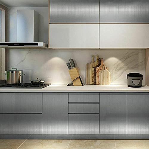 Timeet Silver Self-Adhesive Vinyl Wallpaper, 17.7x196.85 inches, Waterproof, Stain Resistant, Modern Metal Look, DIY Kitchen Cabinet Decor, Peel and Stick, 24.2 sq.ft/Roll - Image 2
