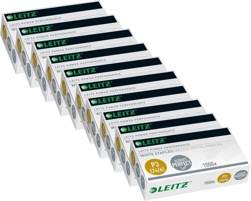LEITZ Power Performance Staples P3 (24/6), 10 x 1000 Pieces, Galvanised, White, 55540000 Wide usage compatibility - Image 1