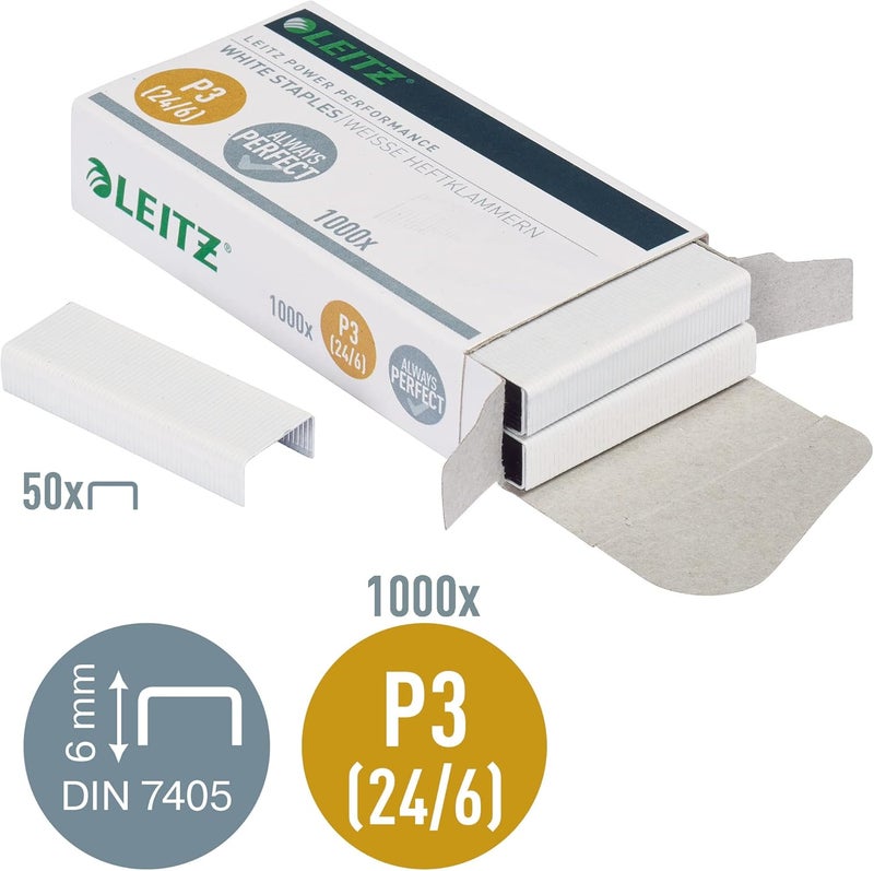 LEITZ Power Performance Staples P3 (24/6), 10 x 1000 Pieces, Galvanised, White, 55540000 Wide usage compatibility - Image 2