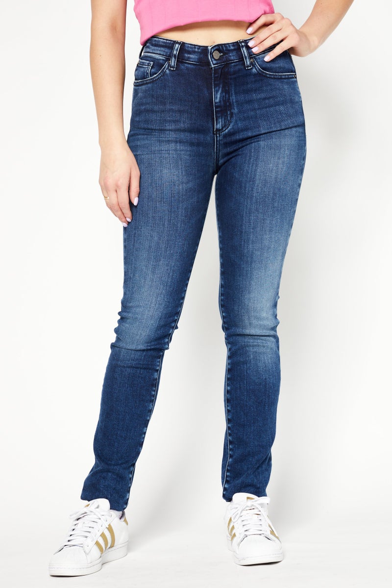 armani AX Armani Exchange Women Super Skinny Fit Dark Wash Non-Stretchable Denim, Navy - Image 1