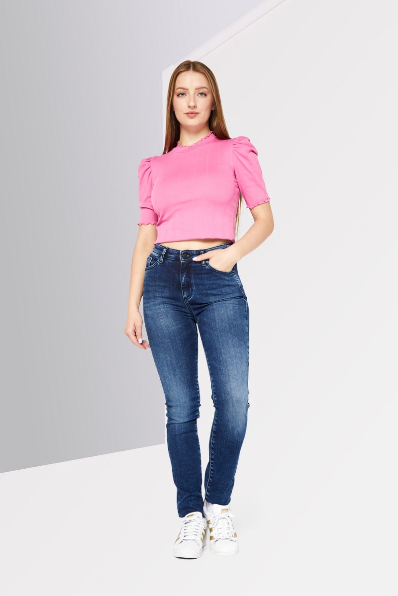 armani AX Armani Exchange Women Super Skinny Fit Dark Wash Non-Stretchable Denim, Navy - Image 2