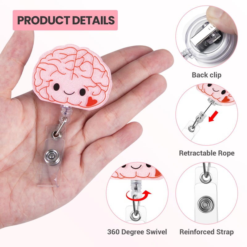 Itokey Pink Brain Badge Reel  Funny Badge Holder  Cute Nurse Name Tag With Retractable Clip  Medical Worker Id Card Holders  Pediatric Nursing Accessories For Nurse Doctor Student Teacher Office - Image 5