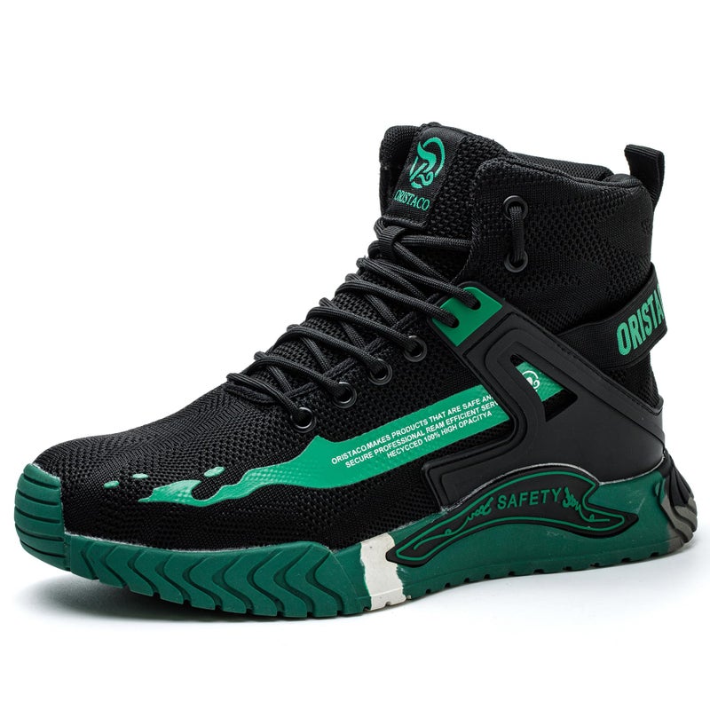 ORISTACO Work Safety Crew Boots Lightweight Breathable Industry Construction Steel Toe Sneakers, 0297 Green 48 - Image 1