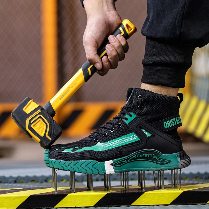 ORISTACO Work Safety Crew Boots Lightweight Breathable Industry Construction Steel Toe Sneakers, 0297 Green 48 - Image 3