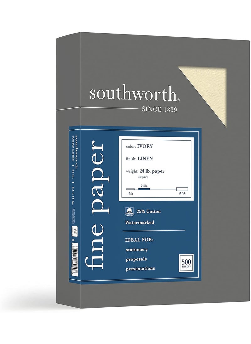 Southworth Southworth 564C 25 Cotton Linen Business Paper Ivory 24 lbs 812 x 11 500Box FSC  - Image 2