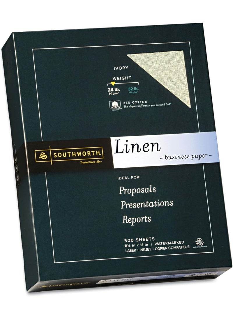 Southworth Southworth 564C 25 Cotton Linen Business Paper Ivory 24 lbs 812 x 11 500Box FSC  - Image 1