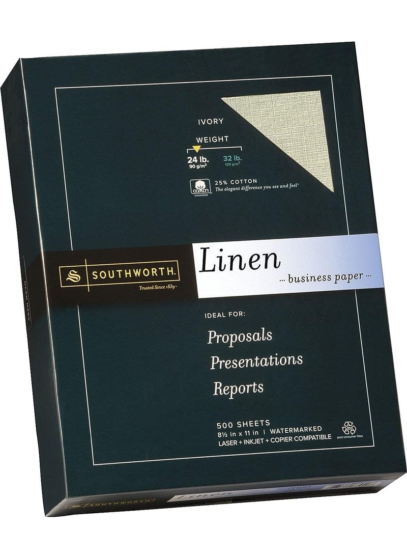 Southworth Southworth 564C 25 Cotton Linen Business Paper Ivory 24 lbs 812 x 11 500Box FSC  - Image 5