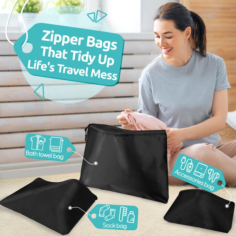 WULIVA ALL INCLUDED - 12 Set Packing Cubes for Suitcases Carry On, Travel Essentials/Accessories Luggage Organizer Bags Set, Includes Cubes, Shoes Bag, Matte Cosmetic Bag, Zipper Bags - Image 3