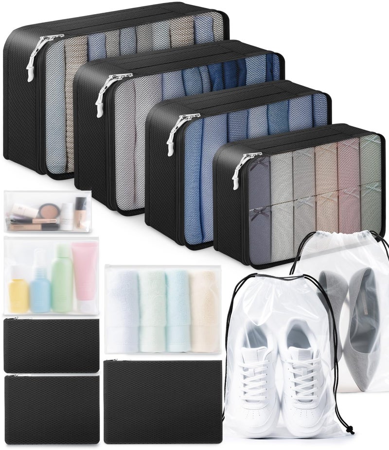 WULIVA ALL INCLUDED - 12 Set Packing Cubes for Suitcases Carry On, Travel Essentials/Accessories Luggage Organizer Bags Set, Includes Cubes, Shoes Bag, Matte Cosmetic Bag, Zipper Bags - Image 1
