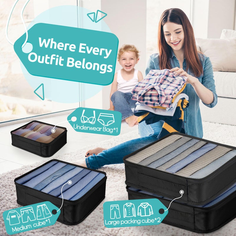 WULIVA ALL INCLUDED - 12 Set Packing Cubes for Suitcases Carry On, Travel Essentials/Accessories Luggage Organizer Bags Set, Includes Cubes, Shoes Bag, Matte Cosmetic Bag, Zipper Bags - Image 2