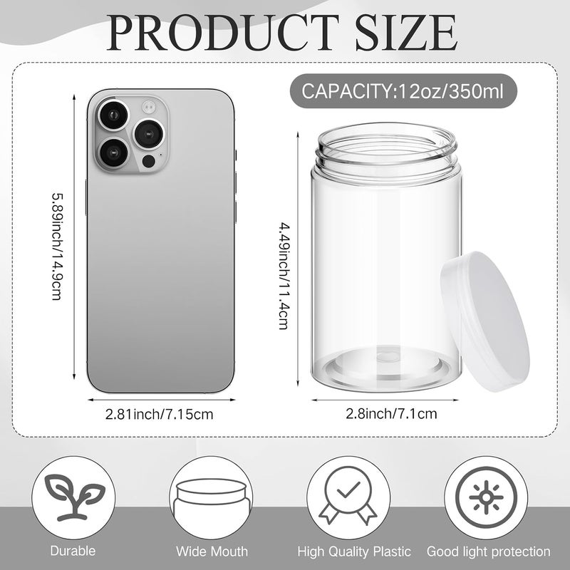 Patelai 4 Pieces Round Wide-mouth Leak Proof Plastic Container Jars with Lids for Travel Storage Makeup Beauty Products Face Creams Oils Salves Ointments DIY Making(12 Ounce,Clear) - Image 2