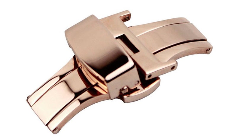 RECHERE 22mm Stainless Steel Push Button Deployment Clasp for Leather Watch Band Strap Rose Gold - Image 3