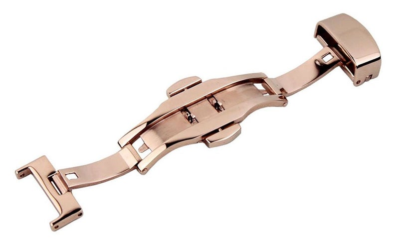 RECHERE 22mm Stainless Steel Push Button Deployment Clasp for Leather Watch Band Strap Rose Gold - Image 2