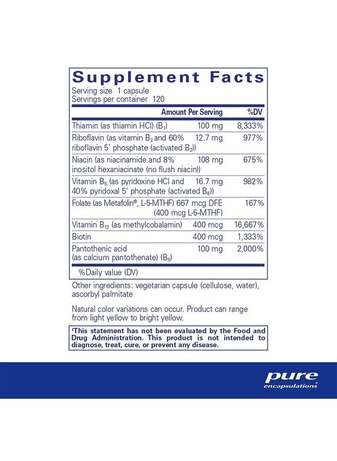 Pure Encapsulations - B-Complex Plus - B Vitamins Supplement to Support Neurological Health, Cardiovascular Health, Energy Levels, Nervous System Support, and More* - With Vitamin B12 and More - 120 Cap - Image 1