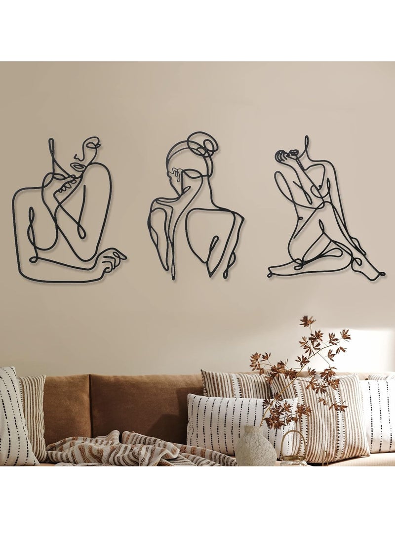 ديكور جدار معدني تصميم امرأة مجردة، رسم خطي حديث، ديكور جدار معدني عصري للمنزل، للغرف مثل النوم والمطبخ والحمام (أسود، عصري) - Image 1