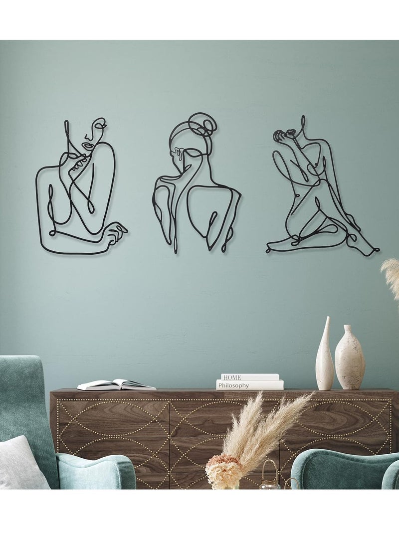 ديكور جدار معدني تصميم امرأة مجردة، رسم خطي حديث، ديكور جدار معدني عصري للمنزل، للغرف مثل النوم والمطبخ والحمام (أسود، عصري) - Image 3