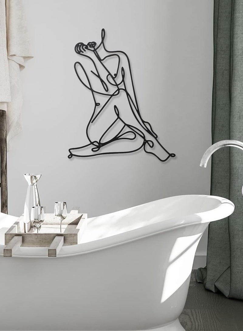 ديكور جدار معدني تصميم امرأة مجردة، رسم خطي حديث، ديكور جدار معدني عصري للمنزل، للغرف مثل النوم والمطبخ والحمام (أسود، عصري) - Image 4