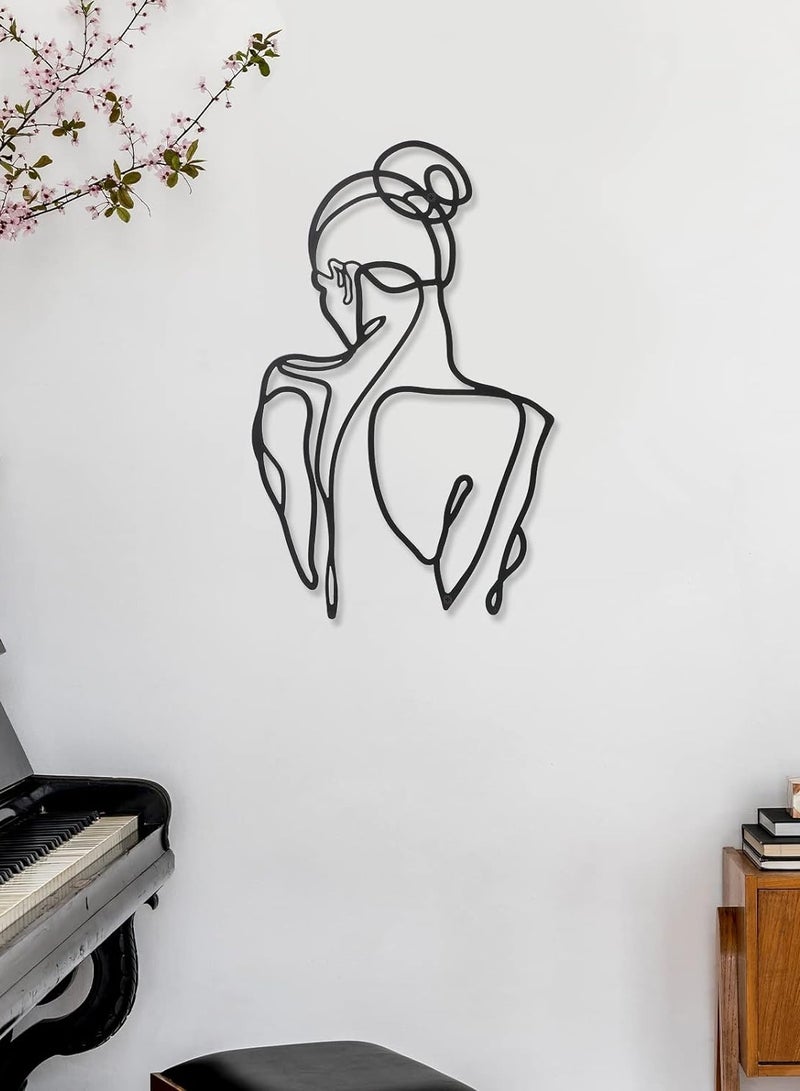ديكور جدار معدني تصميم امرأة مجردة، رسم خطي حديث، ديكور جدار معدني عصري للمنزل، للغرف مثل النوم والمطبخ والحمام (أسود، عصري) - Image 5