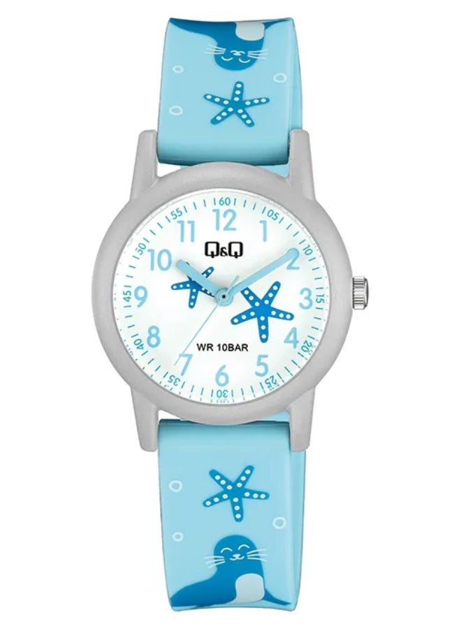 Q&Q Kids Unisex Analog Quartz Watch V23A-002VY, Light Blue Sea Animal Pattern - Image 1