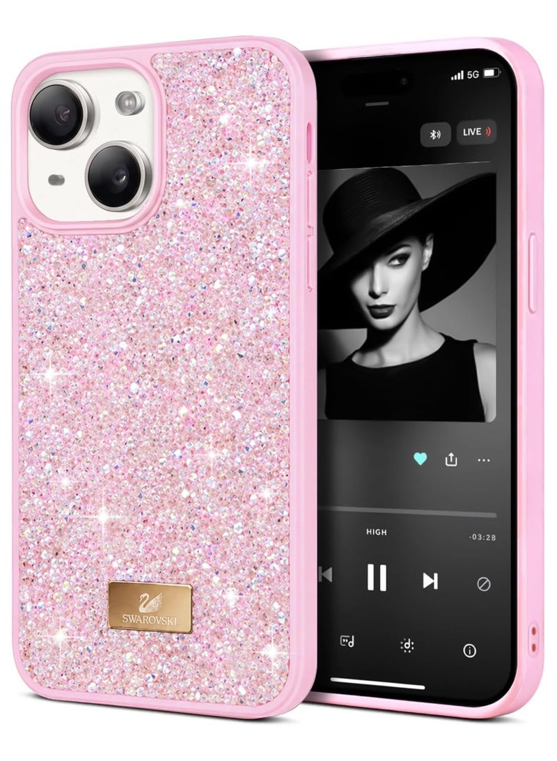 جراب خلفي لامع لهاتف iPhone 15 بتصميم لامع فاخر للفتيات والنساء، جراب هاتف نحيف مضاد للخدش (وردي)